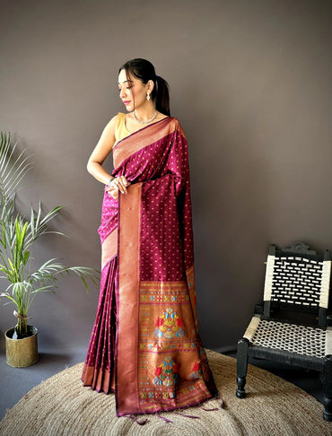 Pure Paithani Saree with Copper Zari & Designer Pallu – Soft Weave (Purple)