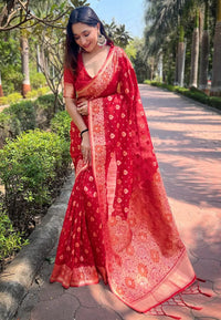Floral Organza Sarees with Zari Weave – Trendy Collection (Pink)