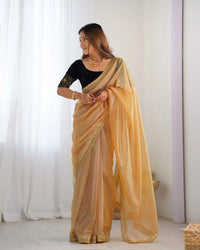 Beautiful light weight dola tussar silk sarees with all over temple  design  along with zari border (Yellow)