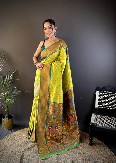 Paithani Silk Saree with Rich Copper Zari Weaving & Free Blouse